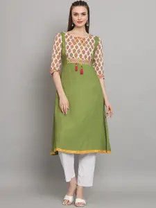all about you Green Floral Yoke Design A-Line Kurta