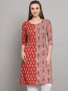 all about you Red & Black Ethnic Motifs Printed Liva Straight Kurta