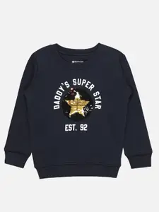 Bodycare Kids Navy Blue Boys Typography Printed Fleece Pullover Sweatshirt
