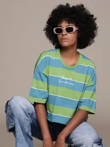 The Roadster Lifestyle Co. Women Striped Oversized Crop T-shirt