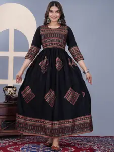KALINI Ethnic Motifs Printed Gathered Detailed Maxi Ethnic Dress