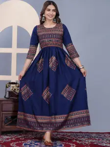 KALINI Ethnic Motifs Printed Gathered Detailed Maxi Ethnic Dress