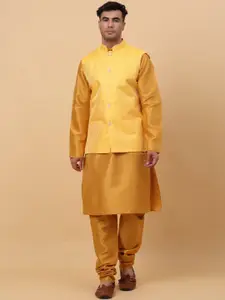 KRAFT INDIA Mandarin Collar Kurta With Churidar & Nehru Jacket