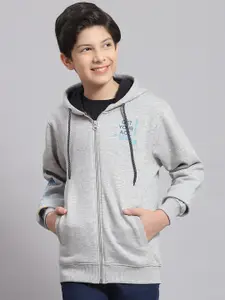 Monte Carlo Boys Typography Printed Hooded Neck Long Sleeve Front- Open Sweatshirt