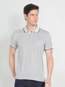 Arrow Geometric Printed Polo Collar Short Sleeves Pockets Cotton Regular T-shirt