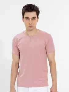 Snitch Pink Round Neck Slim Fit T-shirt