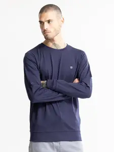 Snitch Navy Blue Round Neck Long Sleeves Pullover