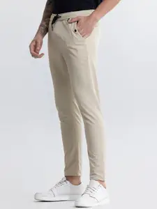 Snitch Men Beige Slim Fit Chinos Trousers