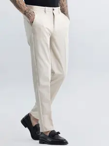 Snitch Men Cream-Coloured Slim Fit Trousers
