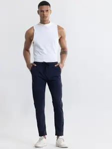 Snitch Men Navy Blue Slim Fit Chinos Trousers