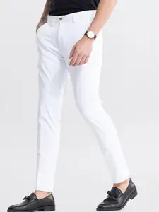 Snitch Men White Slim Fit Chinos Trousers