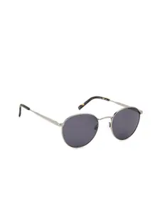 pierre cardin Men Grey Lens & Gunmetal-Toned Round Sunglasses with Polarised Lens