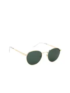 pierre cardin Men Green Lens & Gold-Toned Round Sunglasses with Polarised Lens