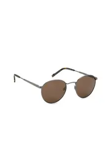 pierre cardin Men Brown Lens & Black Round Sunglasses with Polarised Lens