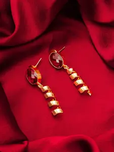 aadita Gold-Plated Stone Studded Contemporary Drop Earrings