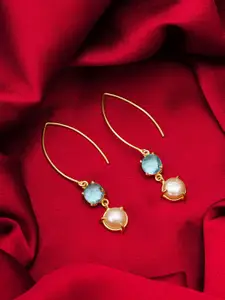 aadita Gold-Plated Stone Studded Contemporary Hoop Earrings
