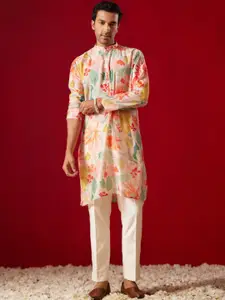 VASTRAMAY Floral Printed Mandarin Collar Regular Kurta With Pyjamas
