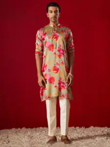 SHRESTHA BY VASTRAMAY Floral Printed Mandarin Collar Regular Kurta With Pyjamas