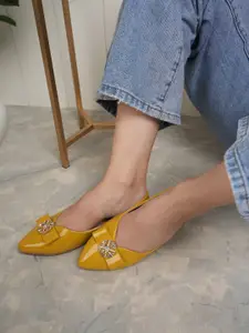 DressBerry Yellow Bow Detail Pointed Toe Ballerinas