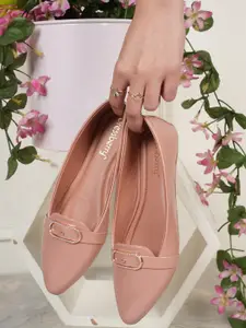 DressBerry Peach-Coloured Buckle Detail Pointed Toe Ballerinas