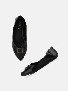 DressBerry Black Pointed Toe Ballerinas With Embellished Bows