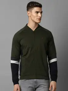 Louis Philippe Sport Mandarin Collar Pure Cotton Front-Open Sweatshirt