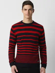 Peter England Casuals Striped Crew Neck Pure Acrylic Pullover