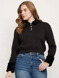 Madame Shirt Collar Cotton Pullover Sweatshirt