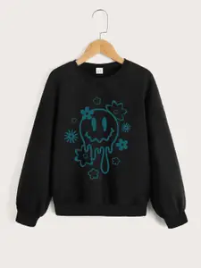 StyleCast Girls Black Graphic Printed Sweatshirt