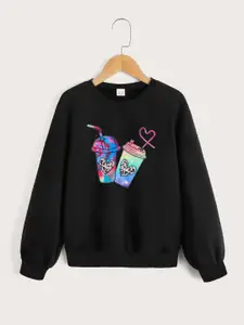 StyleCast Girls Black Printed Pullover Sweatshirt