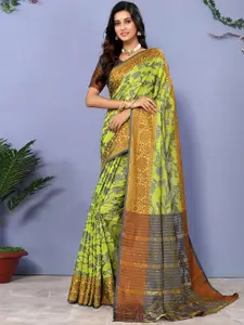 Satrani Green Floral Woven Design Zari Saree