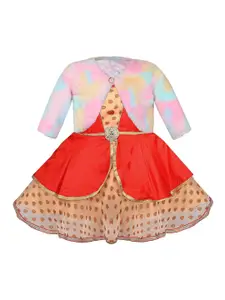 Wish Karo Printed Net Fit & Flare Dress & Jacket