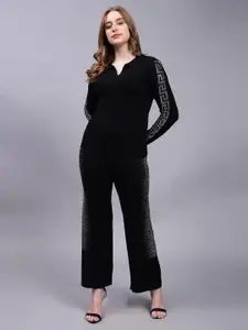 Albion Embellished Shirt Collar Cotton Woollen Top With Trousers
