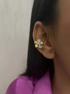ISHKAARA Gold-Plated Floral Shaped Crystals Stone Studded Ear Cuff