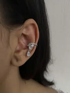 ISHKAARA Rhodium-Plated Stone Studded Contemporary Ear Cuff