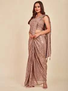 MAHALASA Camel Brown Embellished Embroidered Ready to Wear Saree