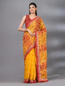 MAHALASA Yellow Bandhani Embroidered Art Silk Bandhani Saree
