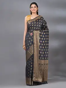 MAHALASA Black Embellished Embroidered Pure Chiffon Saree