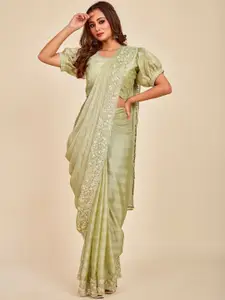 MAHALASA Lime Green Embellished Embroidered Ready to Wear Saree