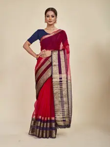 MAHALASA Red Embellished Embroidered Pure Chiffon Saree
