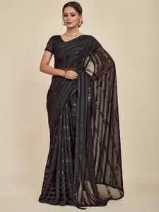 MAHALASA Black Embellished Embroidered Pure Chiffon Saree