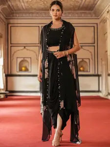 SCAKHI Embroidered Top & Dhoti Pants Co-Ords With Shrug