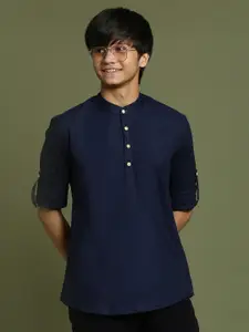 VASTRAMAY Boys Band Collar Roll-Up Sleeves Straight Kurta