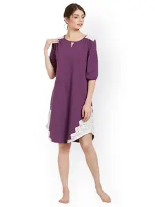 Soie Purple Self-Design Nightdress