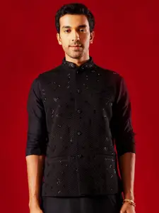 VASTRAMAY Embellished Woven Nehru Jacket