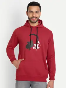ABSOLUTE DEFENSE Men Red Printed Hooded Sweatshirt