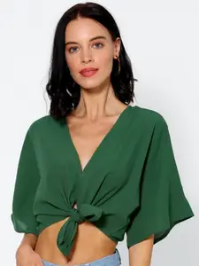 Dracht Extended Sleeves Front Knot Crop Top