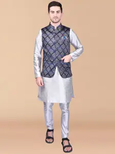 PRINTCULTR Woven Design Regular Pure Silk Kurta & Trousers With Nehru jacket