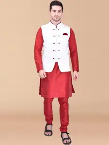PRINTCULTR Pure Silk Mandarin Collar Kurta With Trousers & Nehru jacket