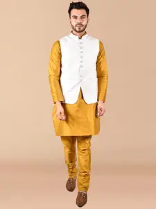 PRINTCULTR Straight Pure Silk Kurta With Trouser & Nehru Jacket